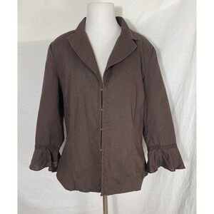 Oscar De La Renta Blazer Womens 16 Linen Blend Jacket 3/4 Flutter Sleeves